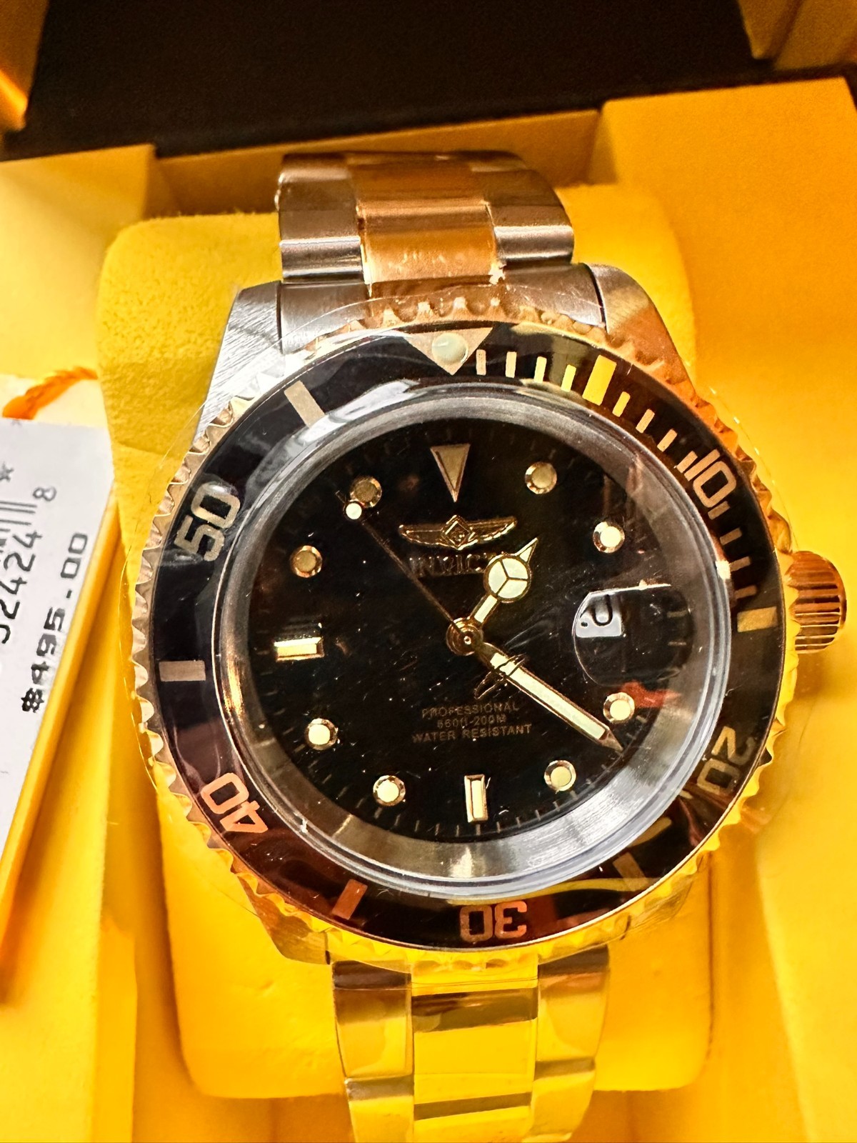 24K Gold Black Invicta Men's Pro Diver SCUBA Submariner Watch New Box ...