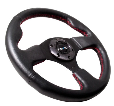 NRG Steering Wheel Race Leather with Red Stitch 320mm Type-R Style (RST-012R-RS)