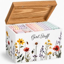 Wildflower Tampon Holder for Bathroom, Decorative Hinged Lid Storage