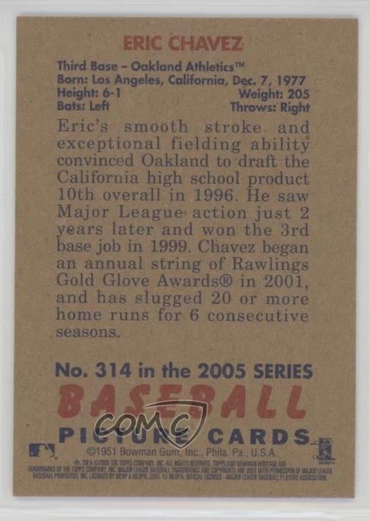 2005 Bowman Heritage Eric Chavez #314 - Image 2 of 2