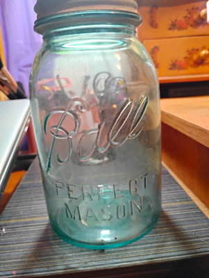 Ball Perfect Mason Blue Glass Jar with Zinc Lid Collectible #13