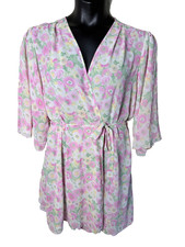 Oscar De La Renta Pink Label Floral Robe Sz XL Chiffon 2 Layers Carole Hochman