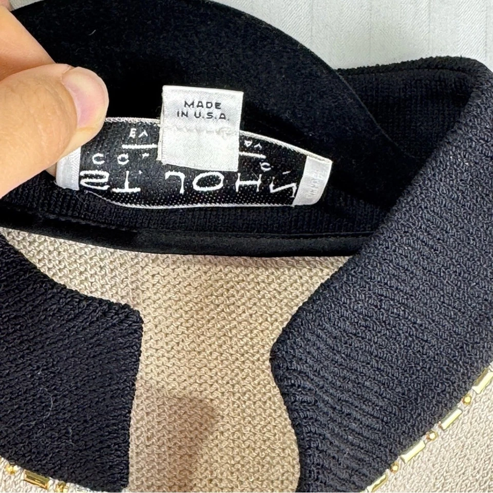 Cárdigan tejido St. John Santana chaqueta blazer para mujer talla 8 crema y negro Foto 4 de 4