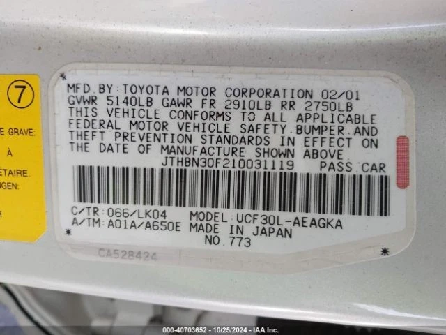 2001 LEXUS LS430 SUNROOF GLASS WINDOW Foto 4 de 4