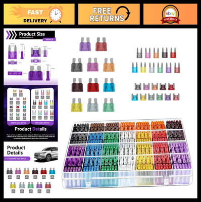 300 PCS Car Blade Fuses Assortment Kit - Mini Standard Fuses with Puller, 2A-40A
