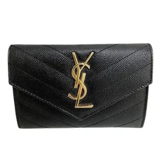 Saint Laurent Small Envelope Wallet Leather Card Case Women Black One Size