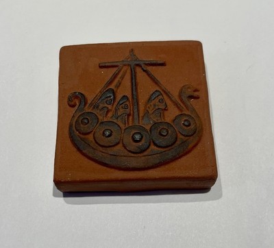 Vintage Thyssen Keramik 136 Danmark Clay Tile Viking Ship & Warriors 