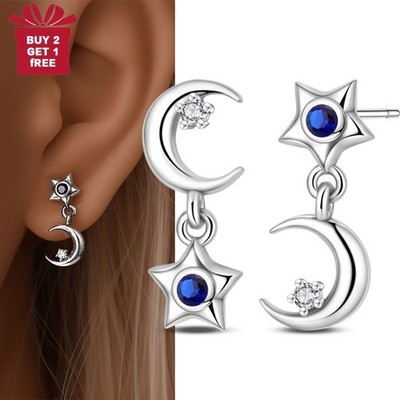 PANDACH 925 Sterling Silver Star & Moon Drop Stud Earrings Women Jewelry Gifts