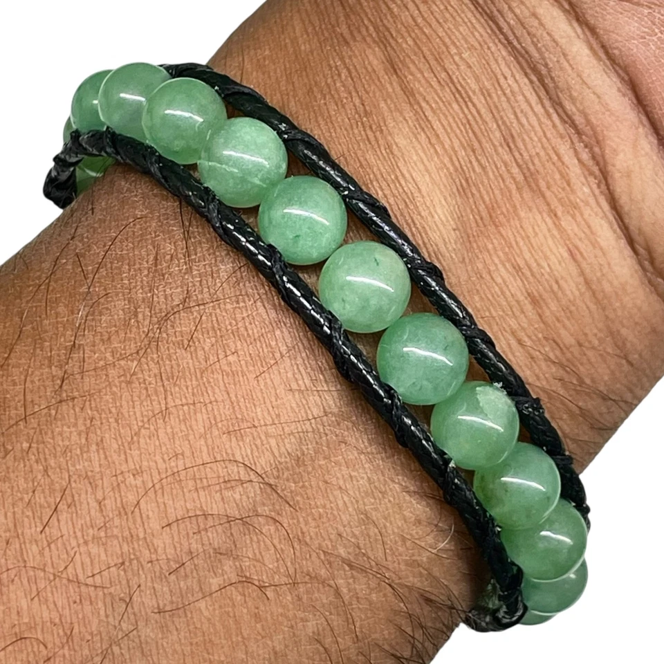 Handgemacht 8mm Grün Aventurin Perlen Macrame Armband Verstellbar Kordel Schmuck - Bild 4 von 4