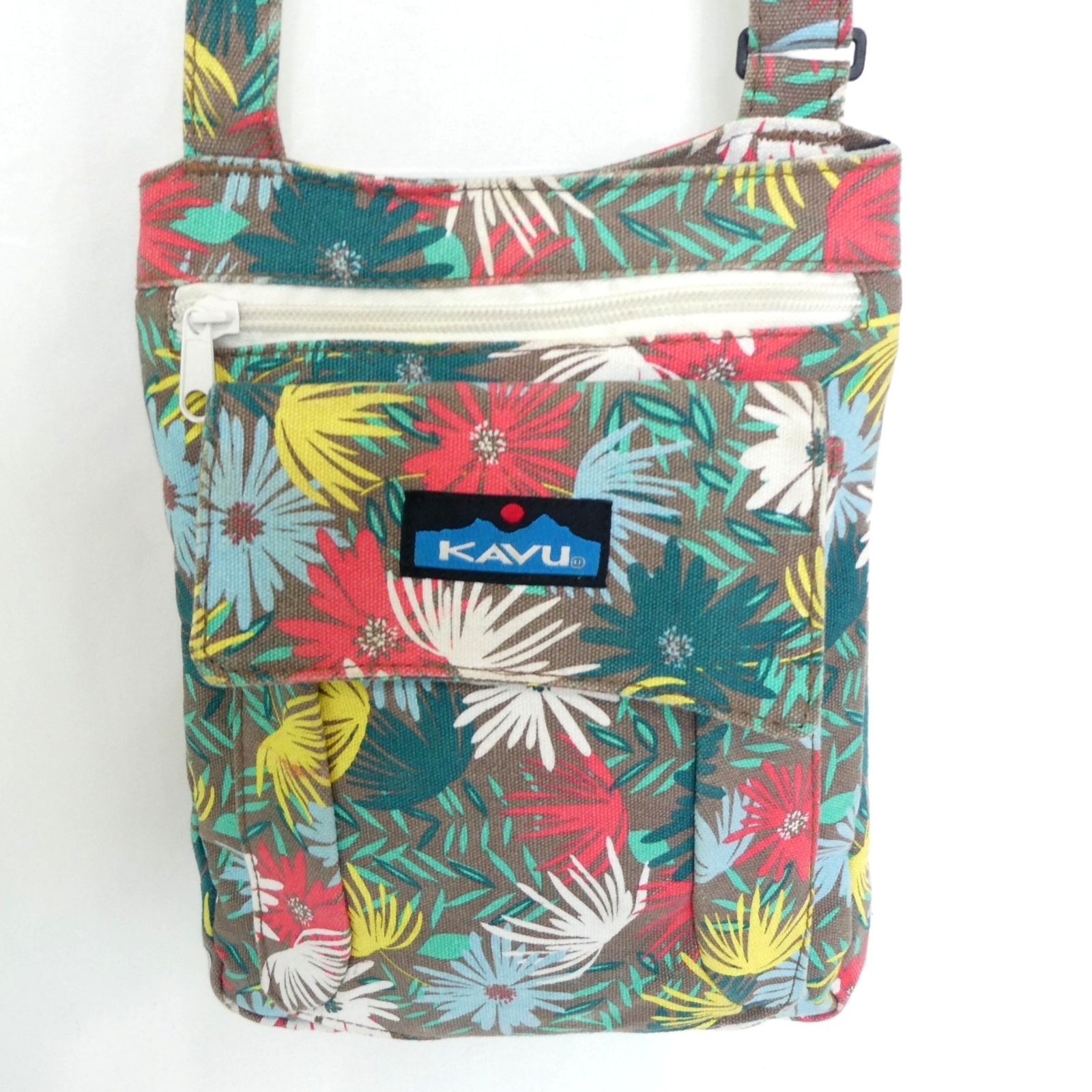 Kavu Keeper Floral Crossbody Bag Multi Pocket Snap Zip Medium