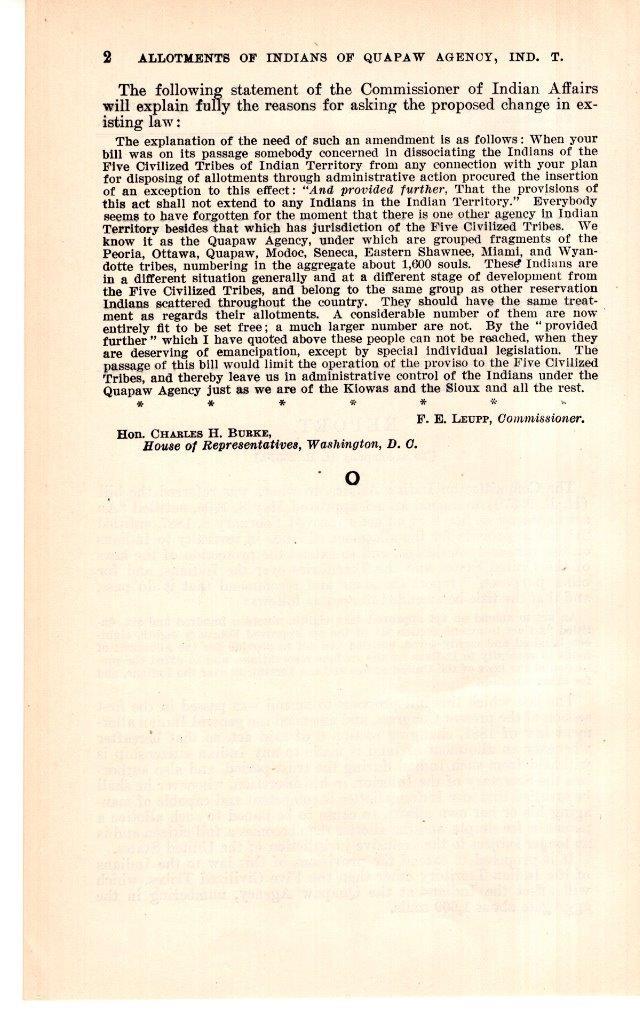 Cmte. on Indian AffairsAllotments of Indians of Quapaw Agency, Ind. T