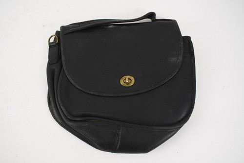 Vintage 90s Purse Laura USA Black Leather Brass Turnlock Flap Crossbody Bag