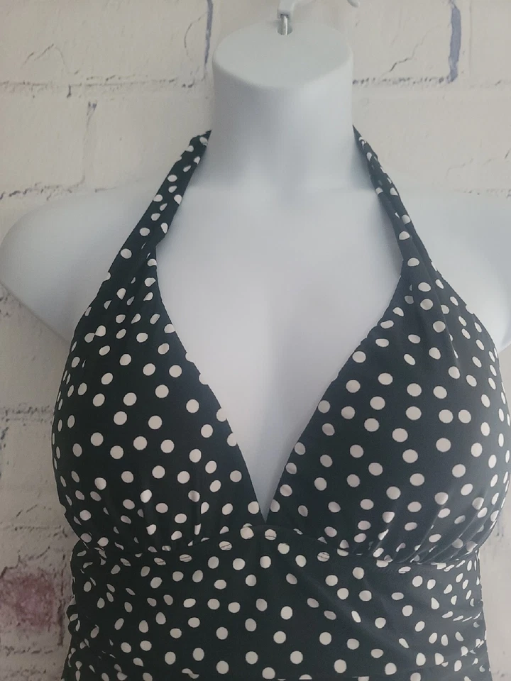Traje de baño Chaps de una pieza para mujer talla 14 negro blanco lunares halter lazo cuello en V Foto 3 de 4