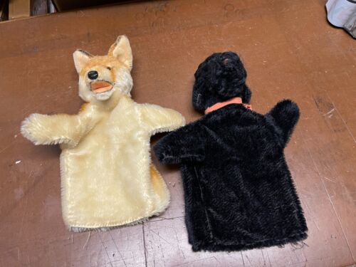 Rare STEIFF Fox Hand Puppet and an Old Poodle Hand Puppet no Tags