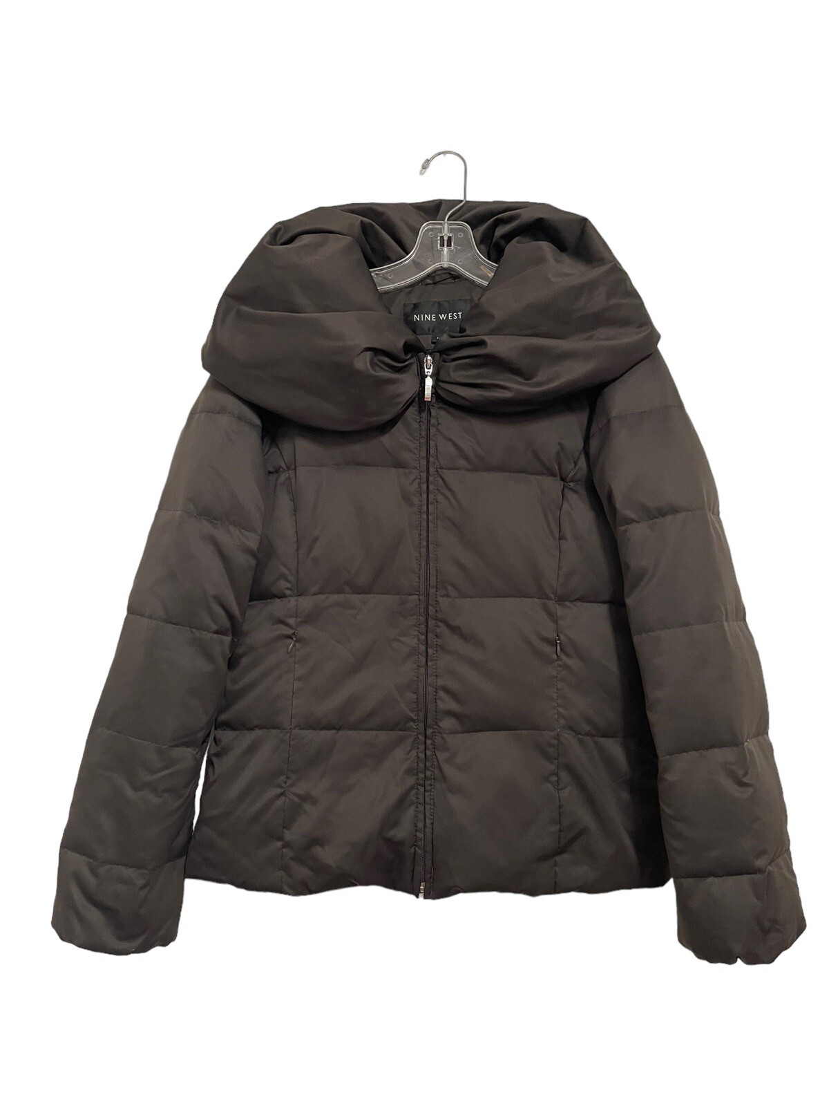 Nine West Brown Down Feather Pillow Collar Puffer Coat Women's