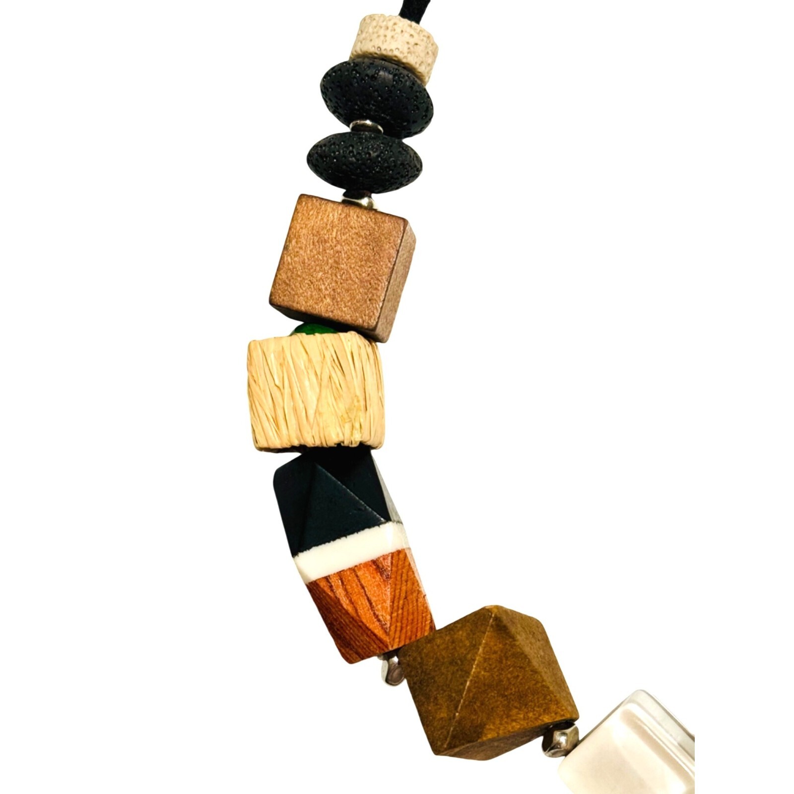 Unique Boho geometric statement necklace - wood, … - image 3
