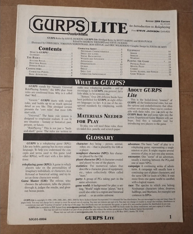 GURPS Lite 4th Edition August 2004 Steve Jackson Games