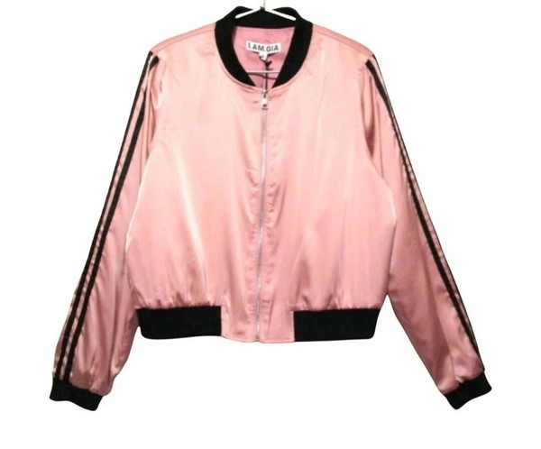 I.AM.GIA Johanna pink bomber jacket NWOT satin long sleeve zip stripes XS $570