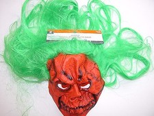 NIP NEW Halloween Costume Orange Skull Mask Adult Green Hair