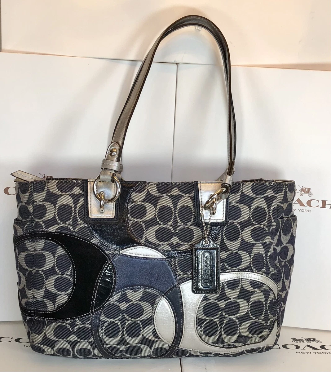 Coach F17182 Signature Blue Denim Inlaid Patchwork Gallery Tote