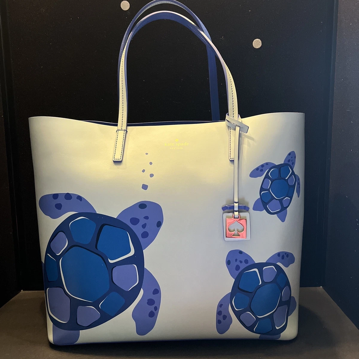 Kate Spade Under the Sea Turtle Large Tote Blue Leather Beach Bag