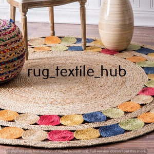 Bohemian Round Jute Rug Vintage Area Floor Mats Round Living Room Dhurrie 9 Feet Ebay
