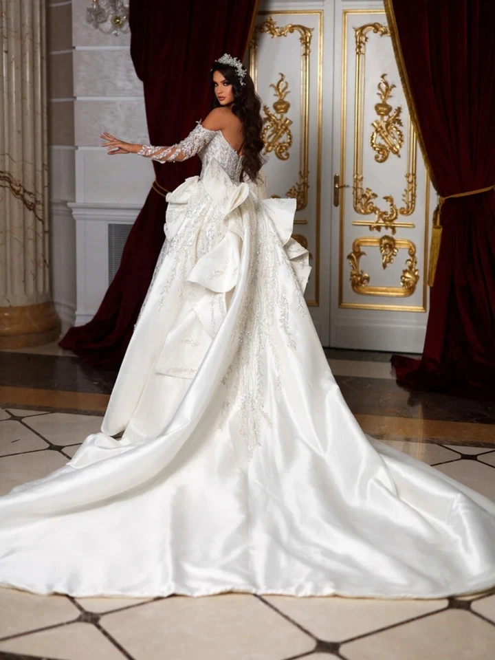 Luxury Mermaid Wedding Dresses Long Sleeved Sequin Lace Applique Bridal Gowns - Image 4 of 4