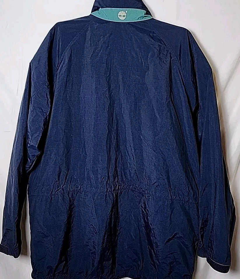 Timberland Men XL Weathergear Blue Rugged Wear Storable Hood Zip Jacket - Image 3 of 4