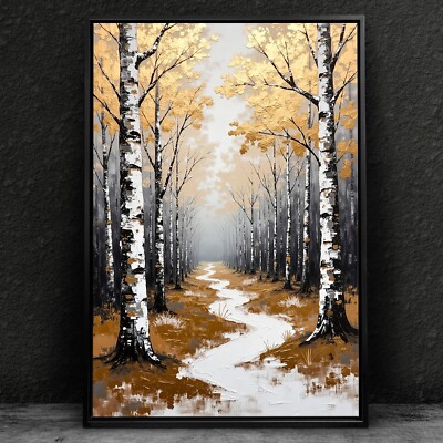   Gold Waldweg Landschaft, Kunst Wandbild, Acrylglas, Leinwand oder Poster Art