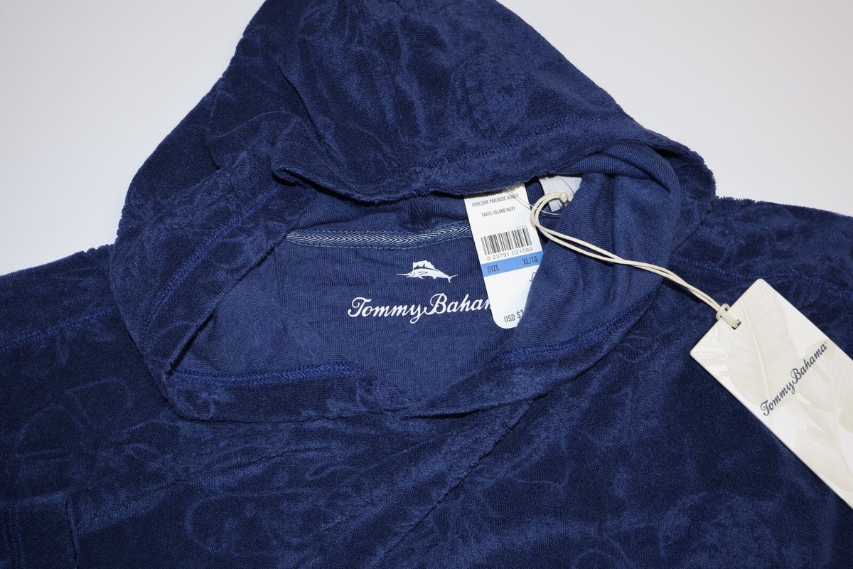Tommy Bahama Poolside Terry Pullover Hoodie Sweatshirt Navy Blue