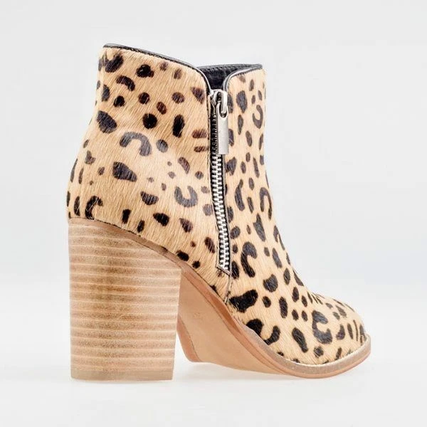 Mujer Cuero Genuino Botines Tacón en Bloque Chelsea Animal Estampado Zip Botín - Imagen 4 de 4