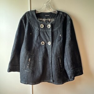 Ashley Stewart Casual Button Neck Denim 3/4 Sleeve Jacket Size 16W Blue Blazer