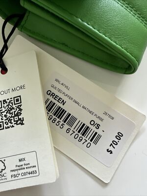 New Ted Baker Green Quilted Puffer Small Matinee Purse Wallet. $70
