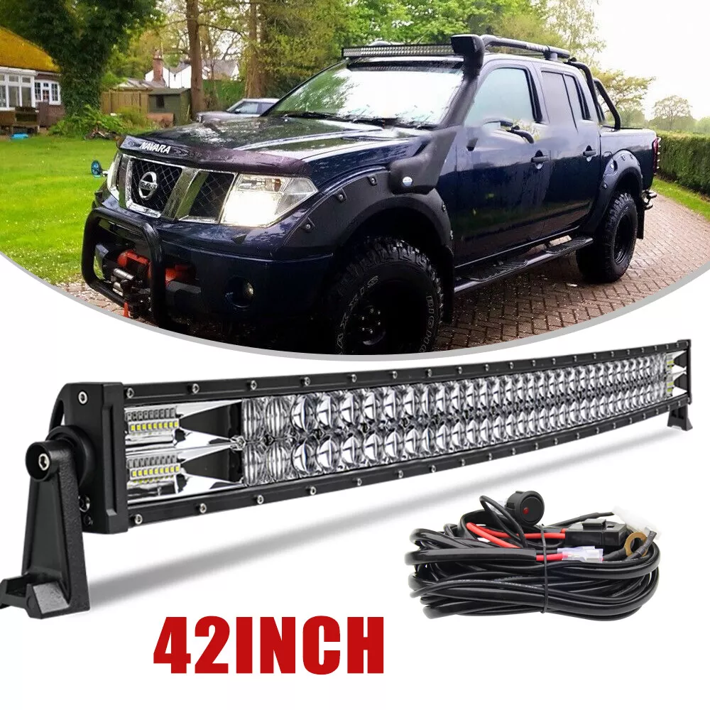 42 Curved LED Light Bar Spot Flood Dual Row Fit Nissan Navara D40 /w  Wiring 12V