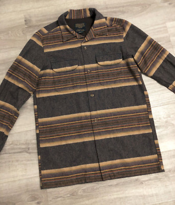 Pendleton Wool Board Shirt Striped Overshirt Shirt - Size Small - Brown