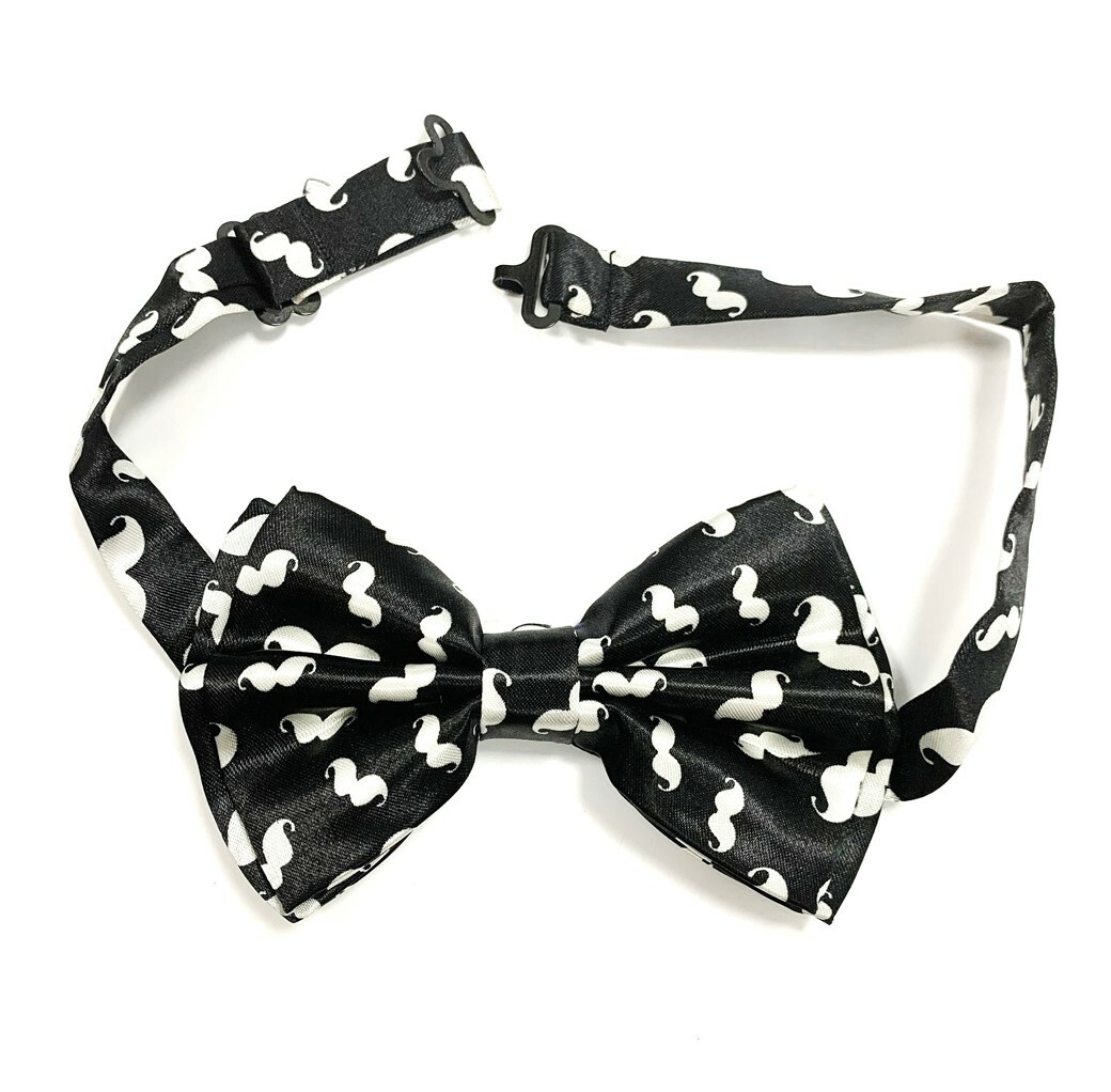 Moustache Bow Tie Satin Wedding Prom Costume Fancy Dress Clip On Adjustable UK