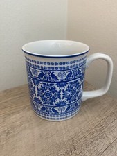 Winterthur Blue White Bird Floral Coffee Mug Vintage Cup Glazed Ceramic