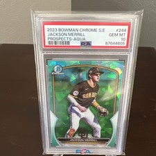 2023 Bowman Chrome Sapphire Jackson Merrill Aqua 55/99 PSA 10 ROY? POP 8
