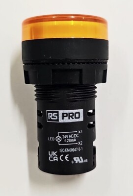 RS PRO, gelbe LED-Kontrollleuchte zur Panelmontage, 22 mm Ausschnitt, IP65, rund, 24 V AC/DC