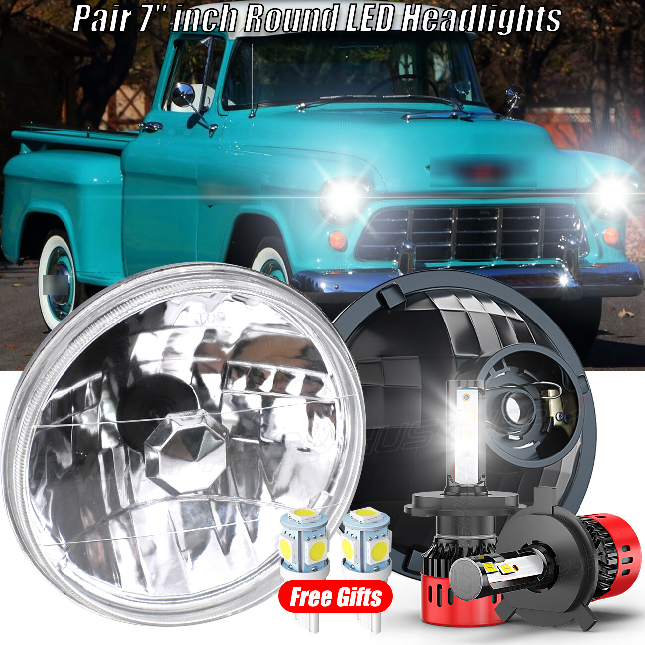 2pc 7 Inch LED Headlights for Chevy 3100 Truck HI LO Sealed Beam