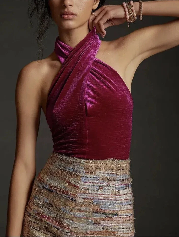 Camiseta sin mangas Anthropologie DOLAN LEFT COAST Terciopelo Halter en Rosa -XL- ¡NUEVA CON ETIQUETAS! Foto 3 de 4