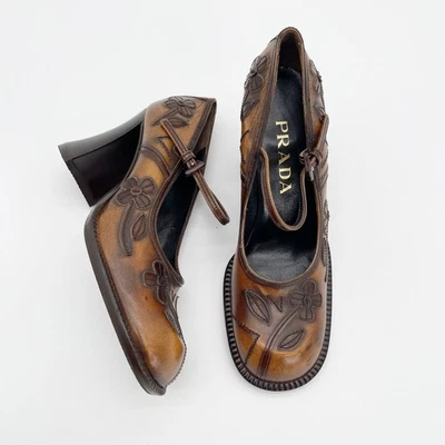PRADA High (3-3.9 in) Heel Height Leather Upper Heels for Women