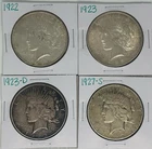 1922 1923 1923-D 1927-S Peace Dollar Lot of 4 (704)