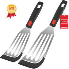 POTWIY Silicone Fish Spatula Set of 2, Spatulas for Large & Small, Black 