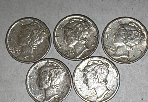 (lot Of 5) Of  1943 10c Mercury 3-D’s  2-Philadelphia Mint XF Plus Conditions