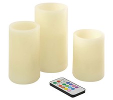 Set of 3 Battery Operated Wax LED Candles with Remote