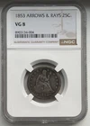 1853 Seated Liberty Quarter - Arrows & Rays - NGC VG8