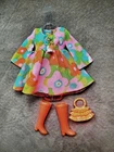 Vintage Barbie 1970 outfit Flower Wower dress #1453 w/Boots Bag  Very Good Used