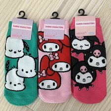 Sanrio Socks Set 3 Pairs My Melody Kuromi Pochacco Japan Size 22-25cm Cute