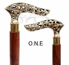 BRASS VICTORIAN HANDLE WOODEN VINTAGE STYLE WALKING STICK CANE DESIGNER STYLE